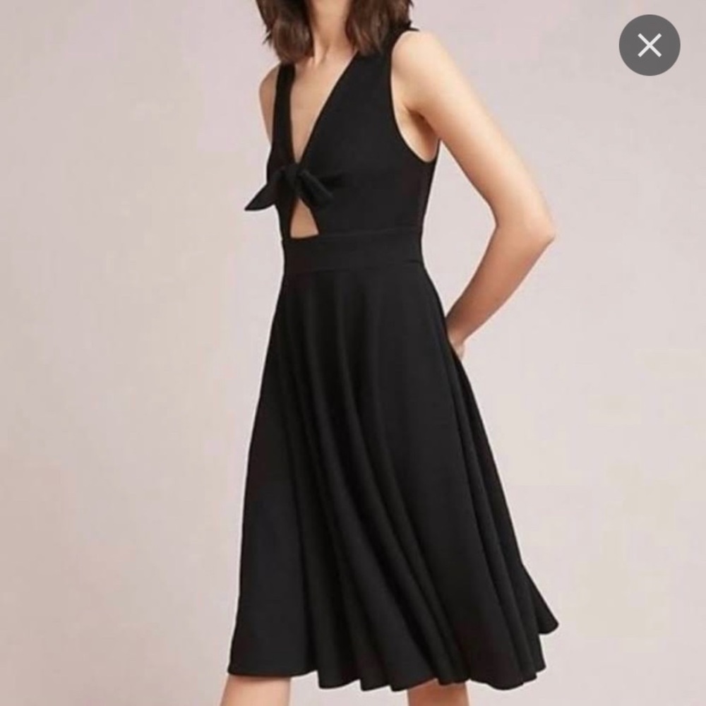 Anthropologie Hutch April Keyhole Black Ribbed Tie Front Dress with Pockets